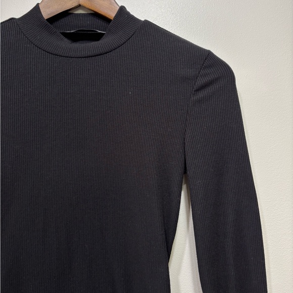 SHEIN Contemporary Classic Ribbed Long Sleeve Mock Neck Fitted Shirt Top Black - Picture 2 of 8
